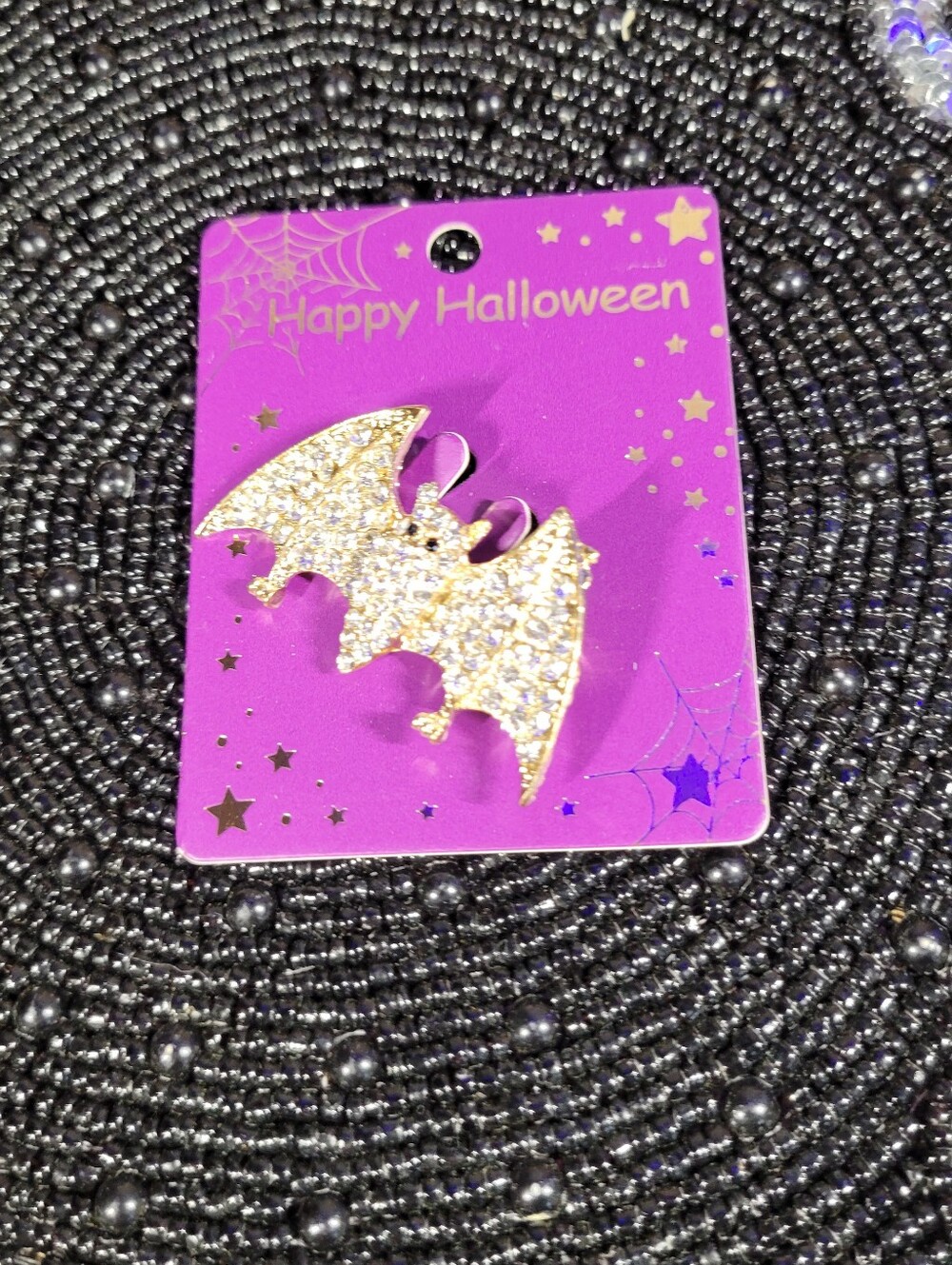 Gold crystal pave Bat brooch